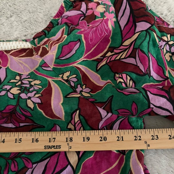 Cynthia Rowley Linen Floral Square Neck Puff Sleeve Crop Blouse XL Tropical - Picture 3 of 7